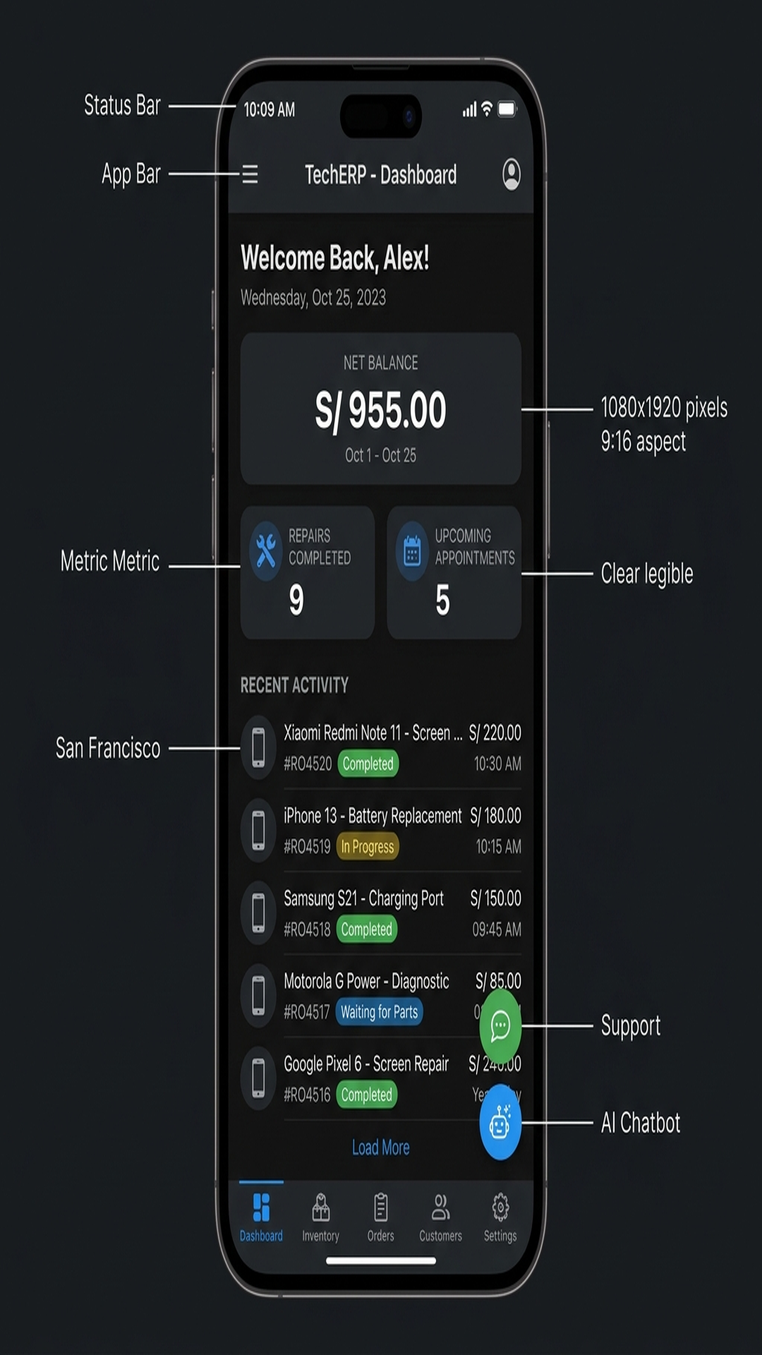 TechERP Android App Interface